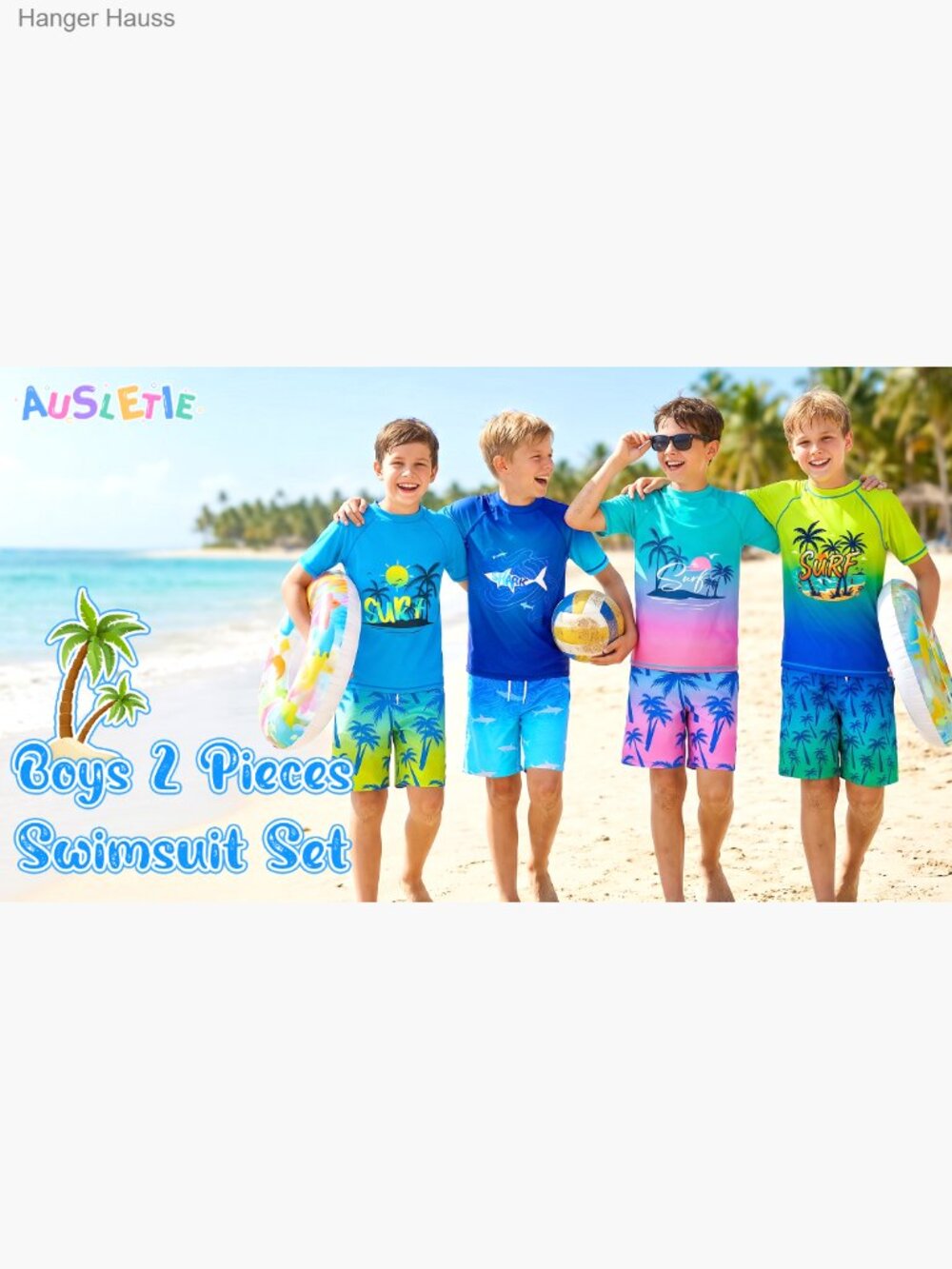 Boys Rash Guard Set - UPF 50+ Sun Protection Swim Trunks - Picture 7 of 7